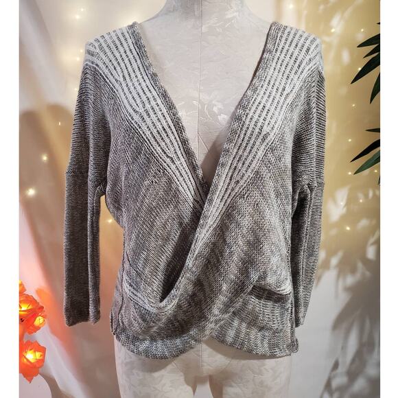 Soft Surroundings Wrap Around Linen Blend Draped Sweater Womens Size M Gray Knit - Picture 1 of 9